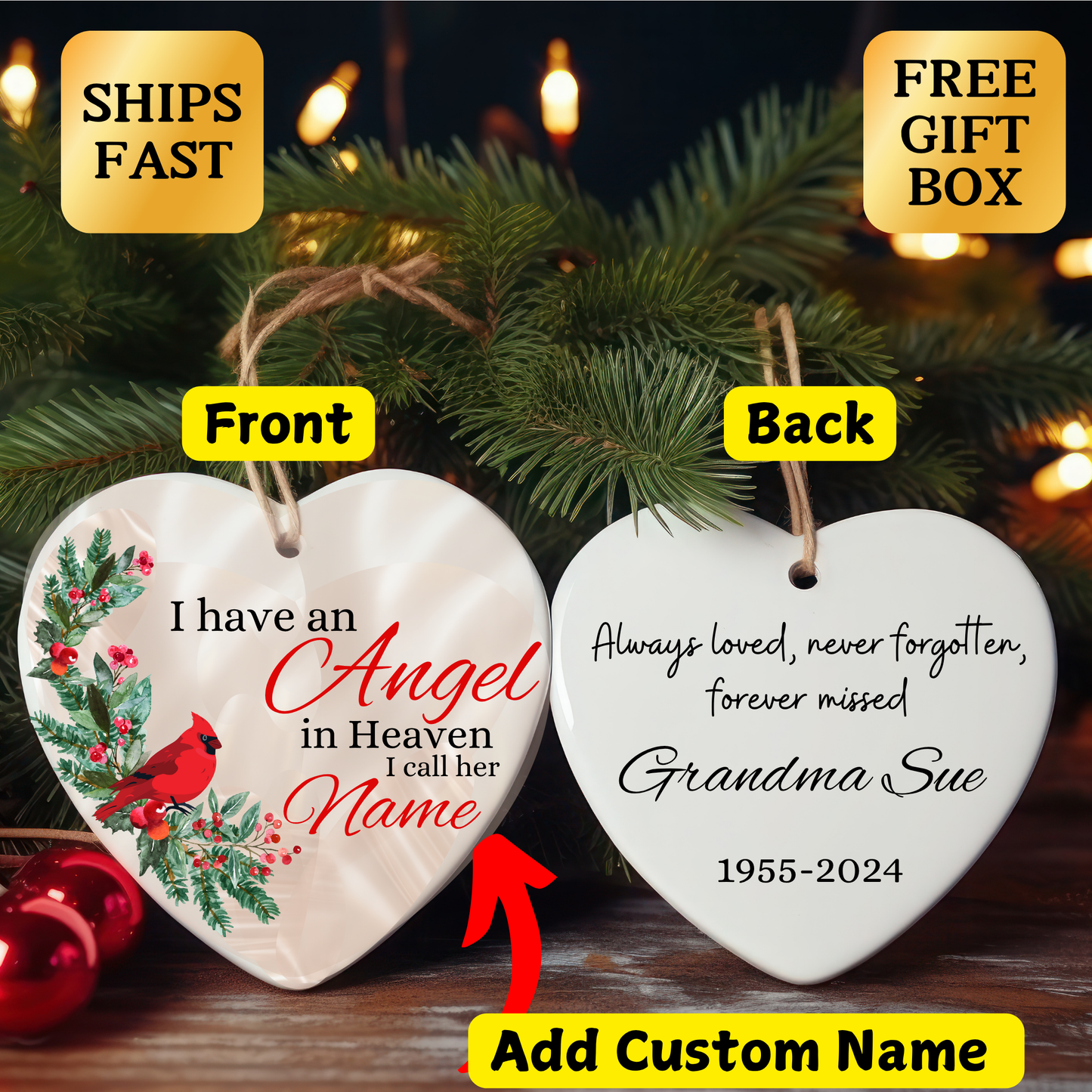Personalized Memorial Christmas Ornament (Cardinal)Personalized Memorial Christmas Ornament: I Have an Angel in Heaven Keepsake-Custom Ornament-In Memory Gift-Sympathy Gift-Loss of Loved One