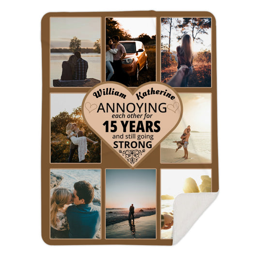 Custom Couples Anniversary Photo Premium Mink Sherpa Blanket 60×80