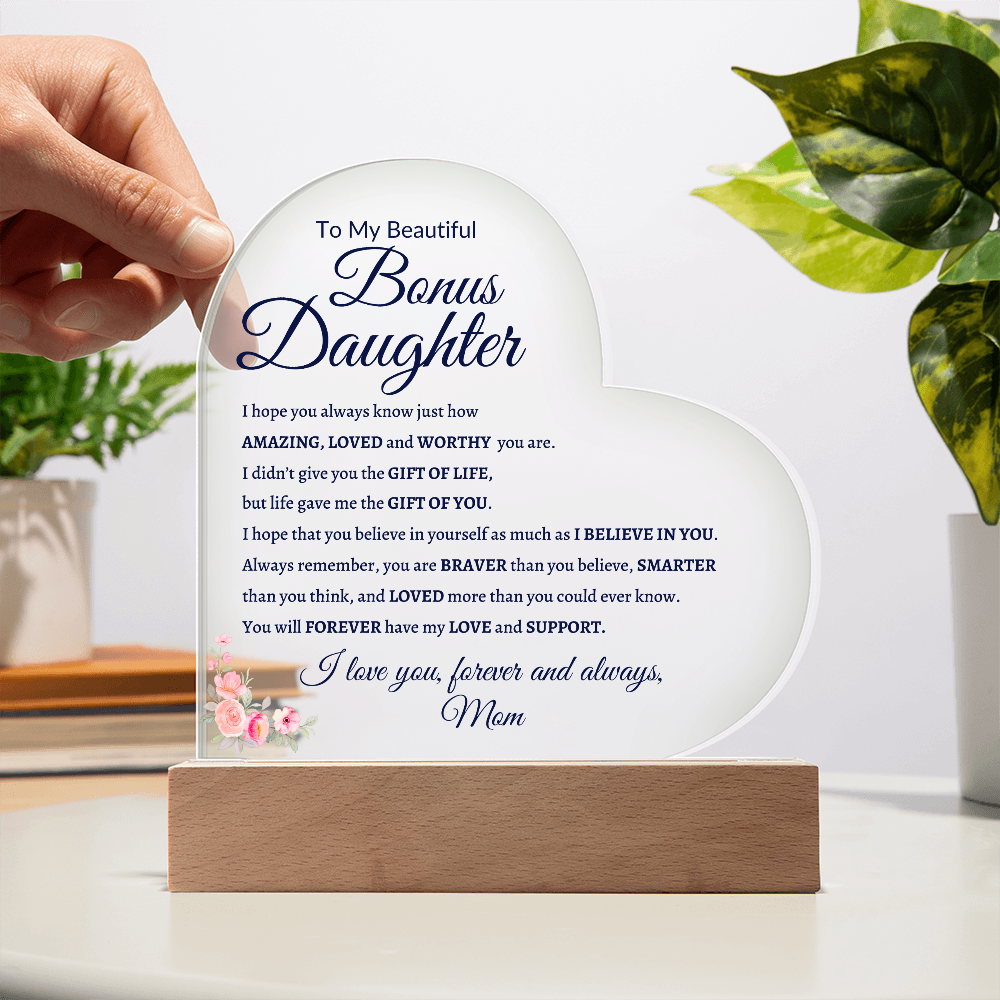 Bonus Daughter Acrylic Plaque Gift From Mom| Night Light| Bonus Daughte Gift