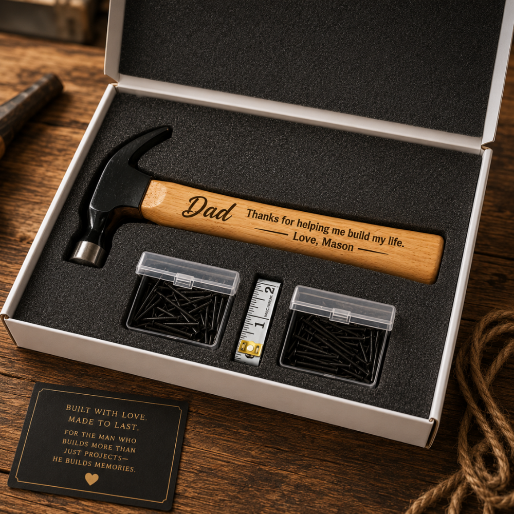Personalized Hammer Gift for Dad – Custom Engraved Hammer Set with Gift Box | Father's Day Gift from Kids, Husband Gift, Birthday Gift for Dad