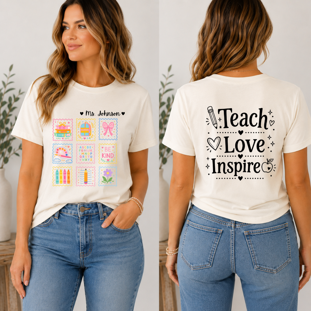 Personalized Teacher Shirt | Custom Name Back to School Tee | Cute Elementary Teacher T-Shirt with Optional Back Design
