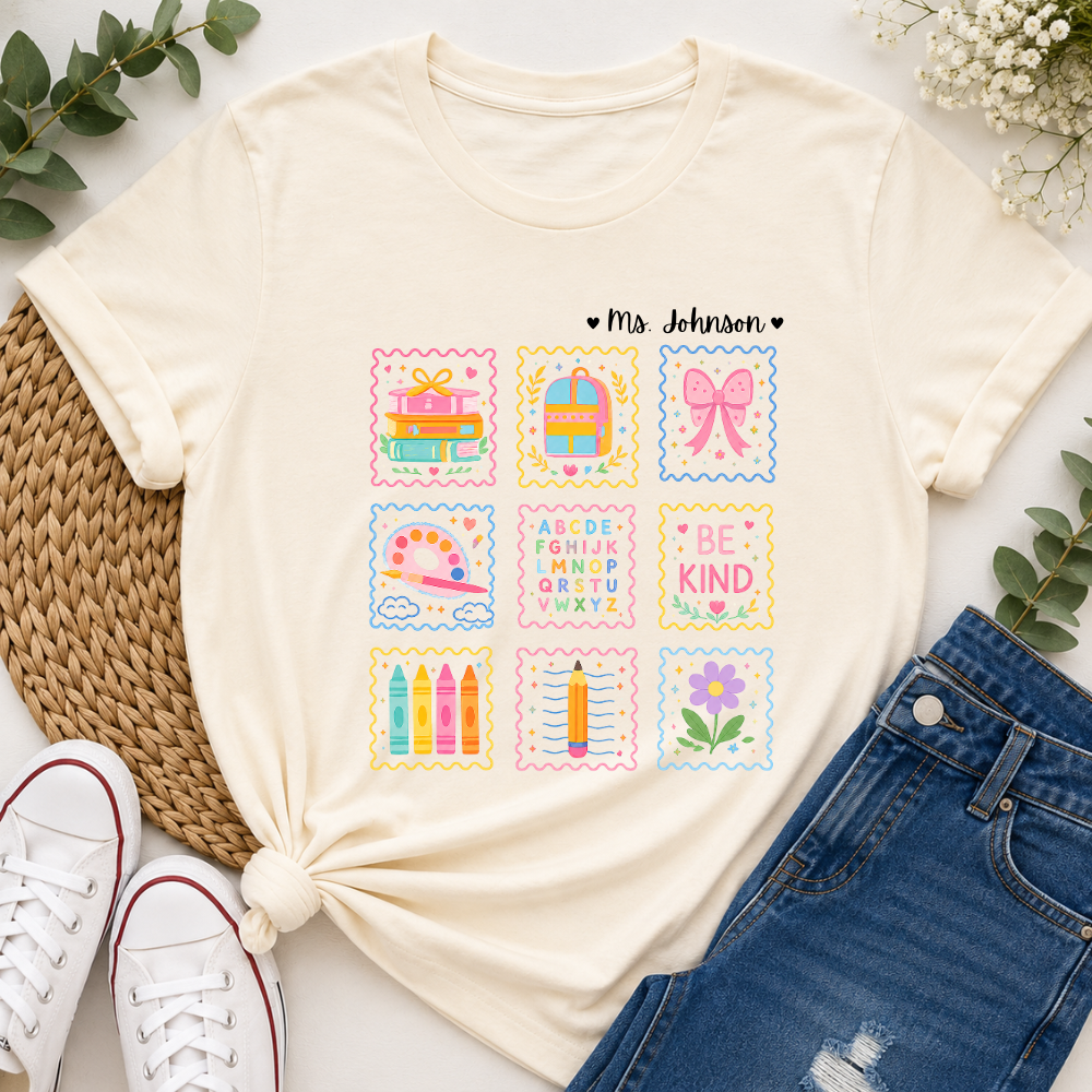 Personalized Teacher Shirt | Custom Name Back to School Tee | Cute Elementary Teacher T-Shirt with Optional Back Design