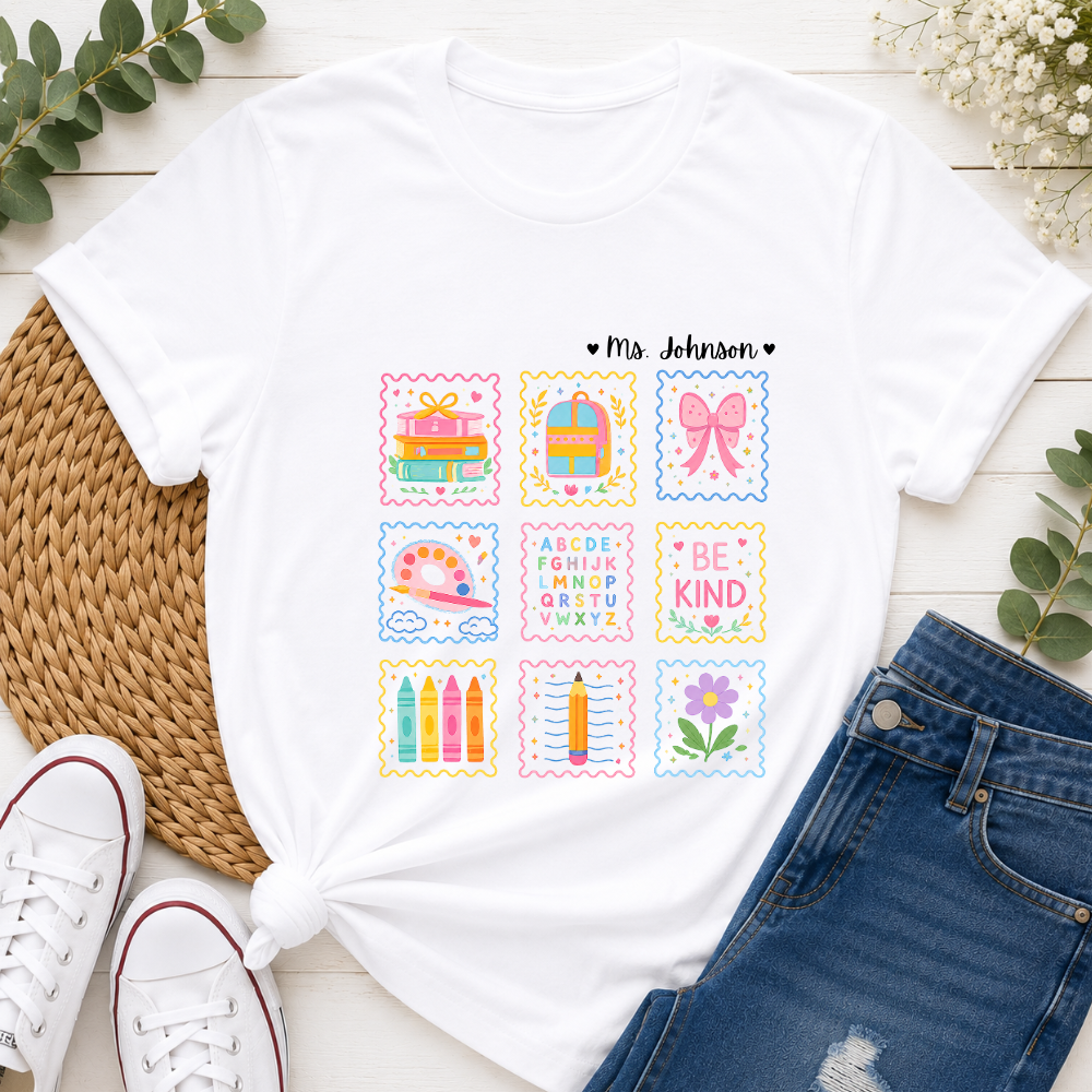 Personalized Teacher Shirt | Custom Name Back to School Tee | Cute Elementary Teacher T-Shirt with Optional Back Design
