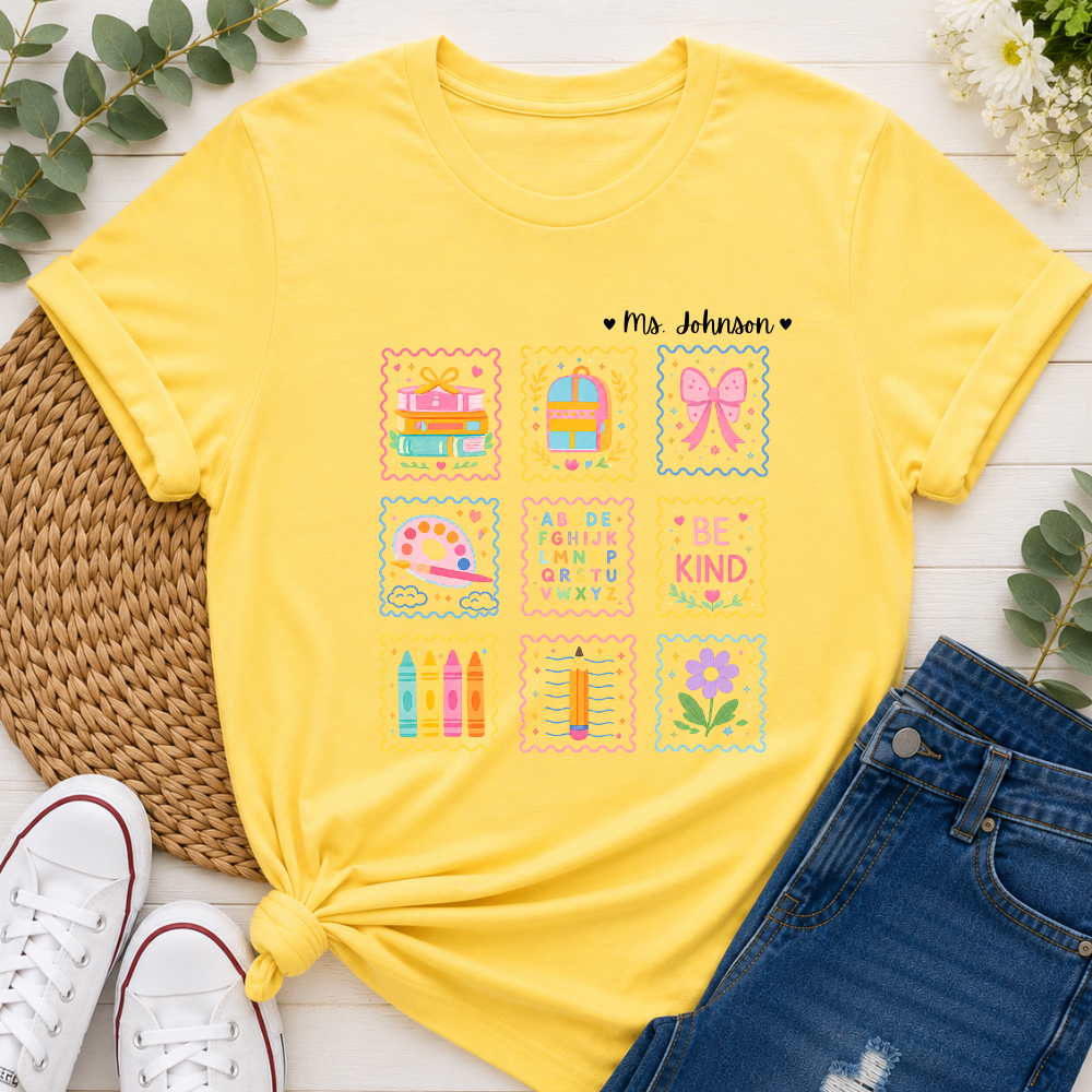 Personalized Teacher Shirt | Custom Name Back to School Tee | Cute Elementary Teacher T-Shirt with Optional Back Design