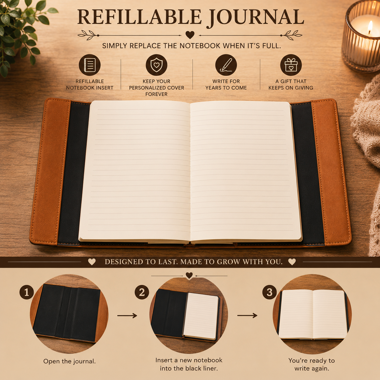 Personalized Christian Journal with Bible Verse | Custom Engraved Refillable Leather Prayer Journal