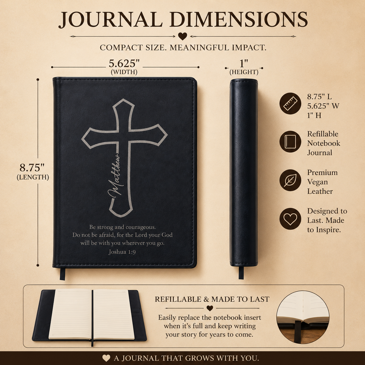 Personalized Christian Journal with Bible Verse | Custom Engraved Refillable Leather Prayer Journal