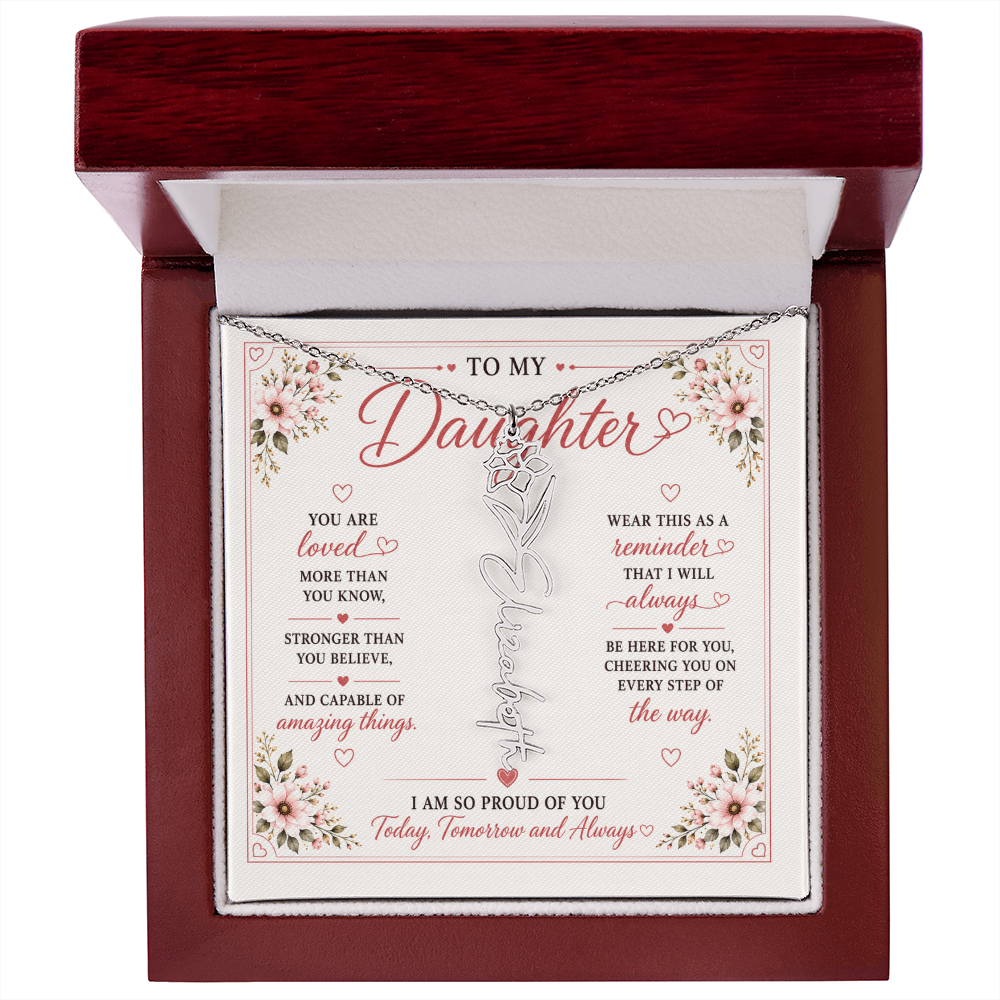 Personalized Birth Flower Necklace for Daughter, Custom Name Necklace, Birth Month Flower Gift for Daughter, Birthday Gift from Mom, Christmas Gift