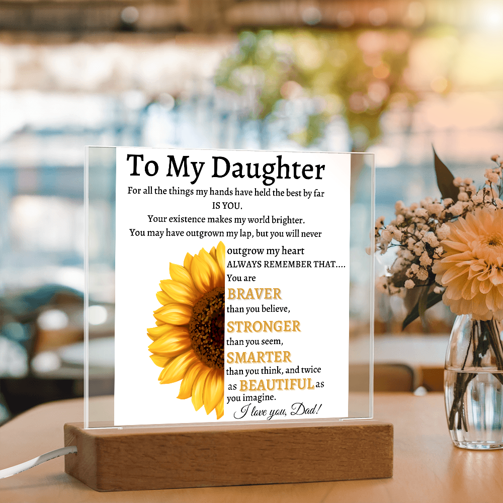 Personalized Sunflower Night Light for Daughter | Gift from Dad | Personalized Acrylic LED Gift
