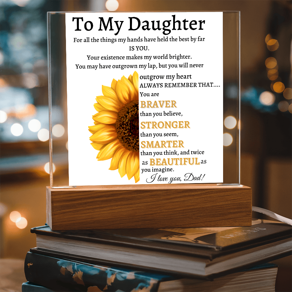 Personalized Sunflower Night Light for Daughter | Gift from Dad | Personalized Acrylic LED Gift