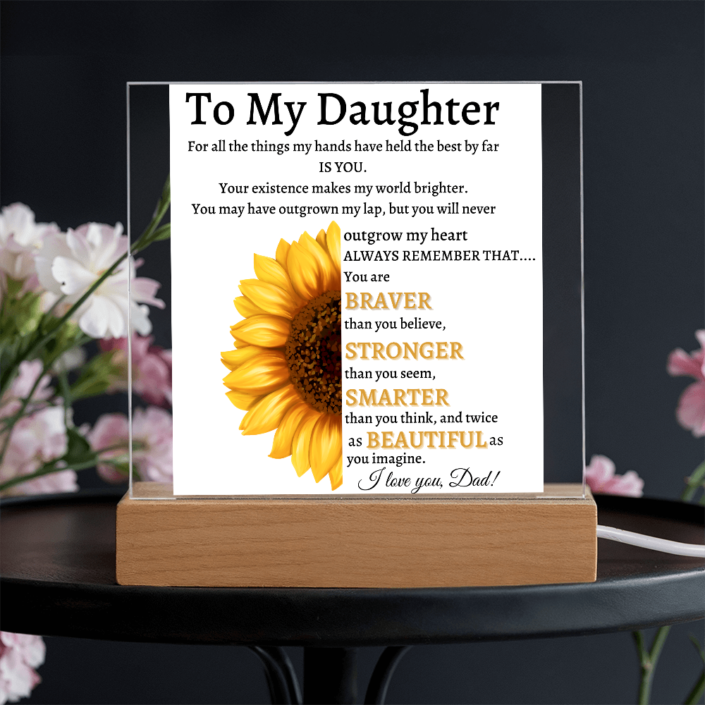 Personalized Sunflower Night Light for Daughter | Gift from Dad | Personalized Acrylic LED Gift