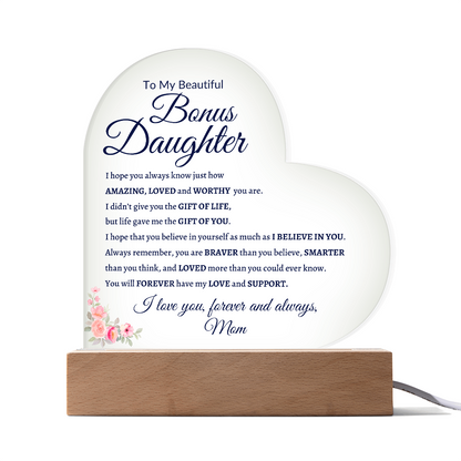 Bonus Daughter Acrylic Plaque Gift From Mom| Night Light| Bonus Daughte Gift
