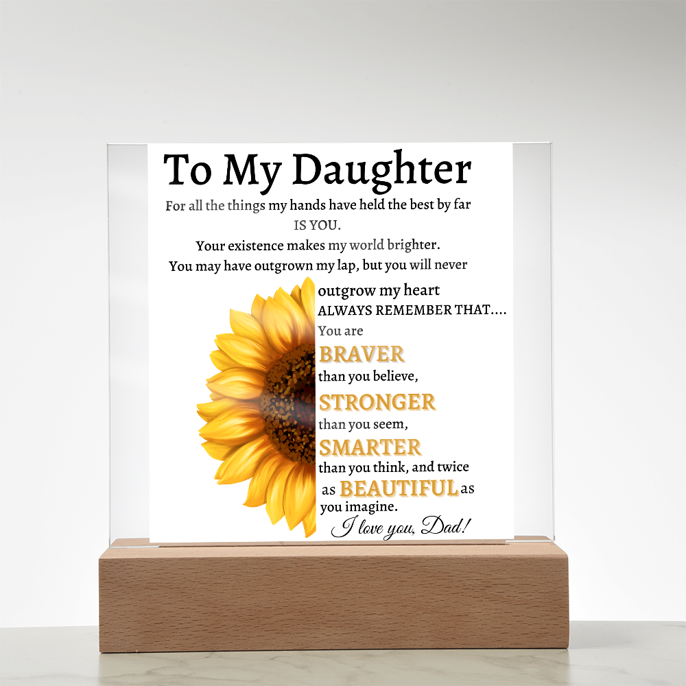 Personalized Sunflower Night Light for Daughter | Gift from Dad | Personalized Acrylic LED Gift