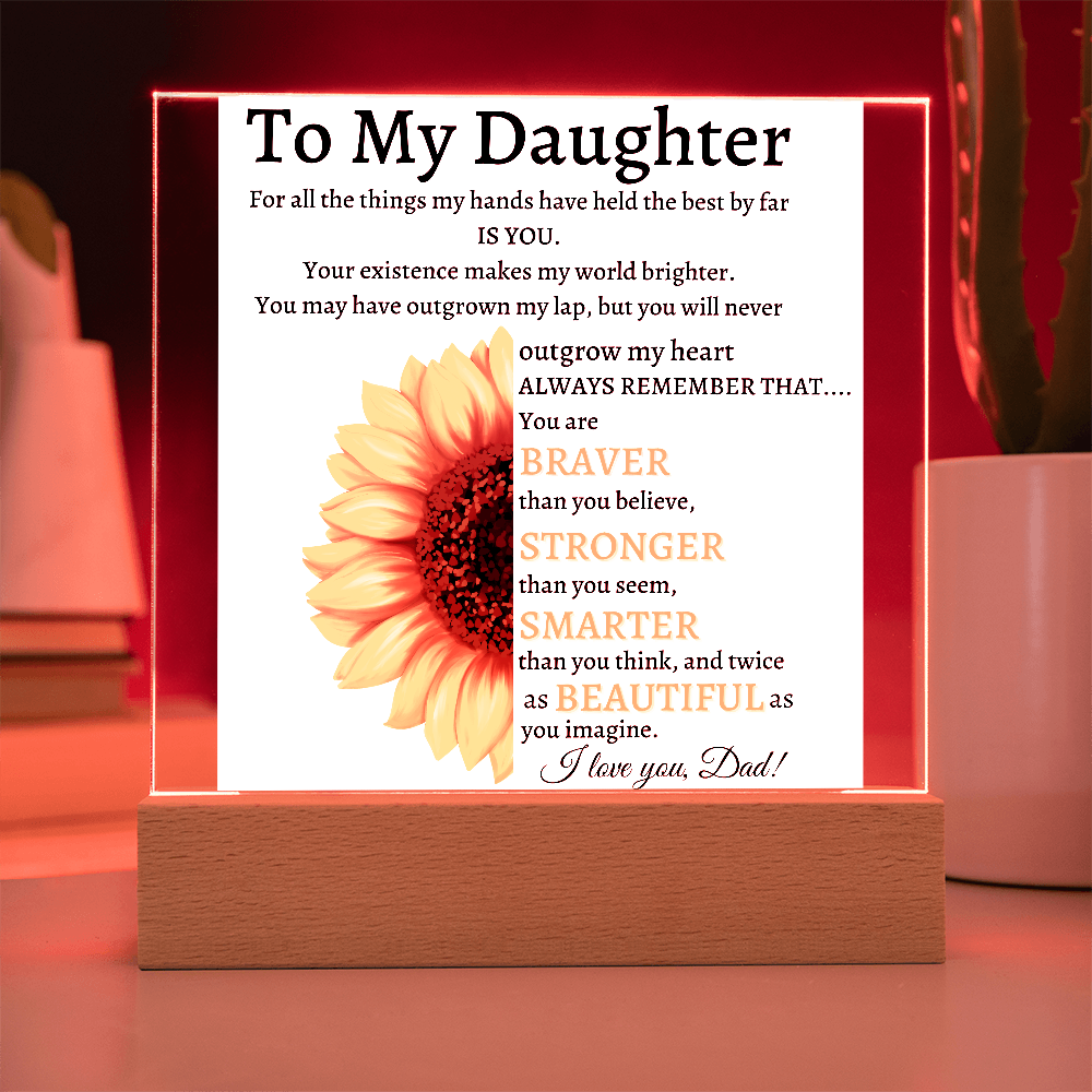 Personalized Sunflower Night Light for Daughter | Gift from Dad | Personalized Acrylic LED Gift