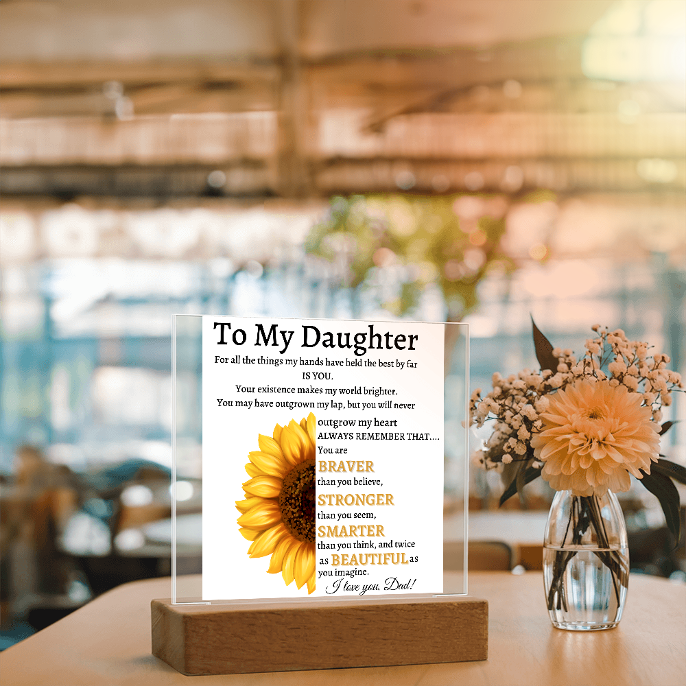 Personalized Sunflower Night Light for Daughter | Gift from Dad | Personalized Acrylic LED Gift
