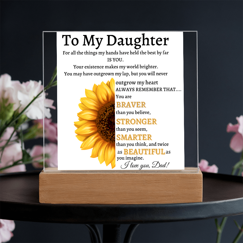 Personalized Sunflower Night Light for Daughter | Gift from Dad | Personalized Acrylic LED Gift