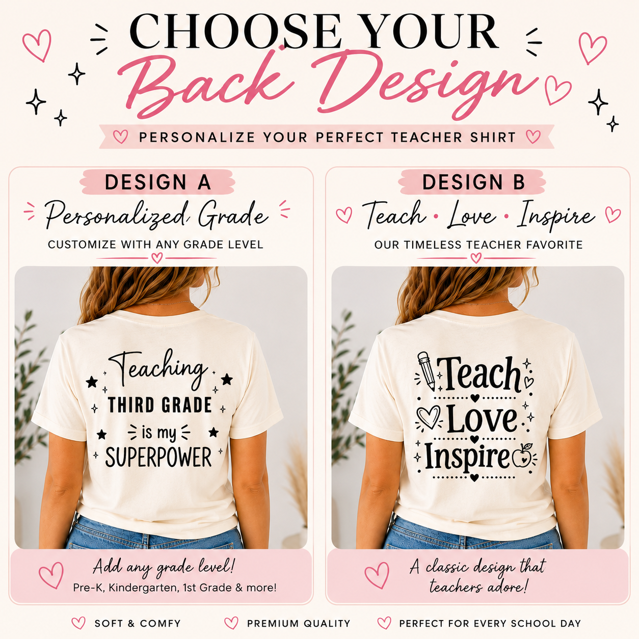 Personalized Teacher Shirt | Custom Name Back to School Tee | Cute Elementary Teacher T-Shirt with Optional Back Design