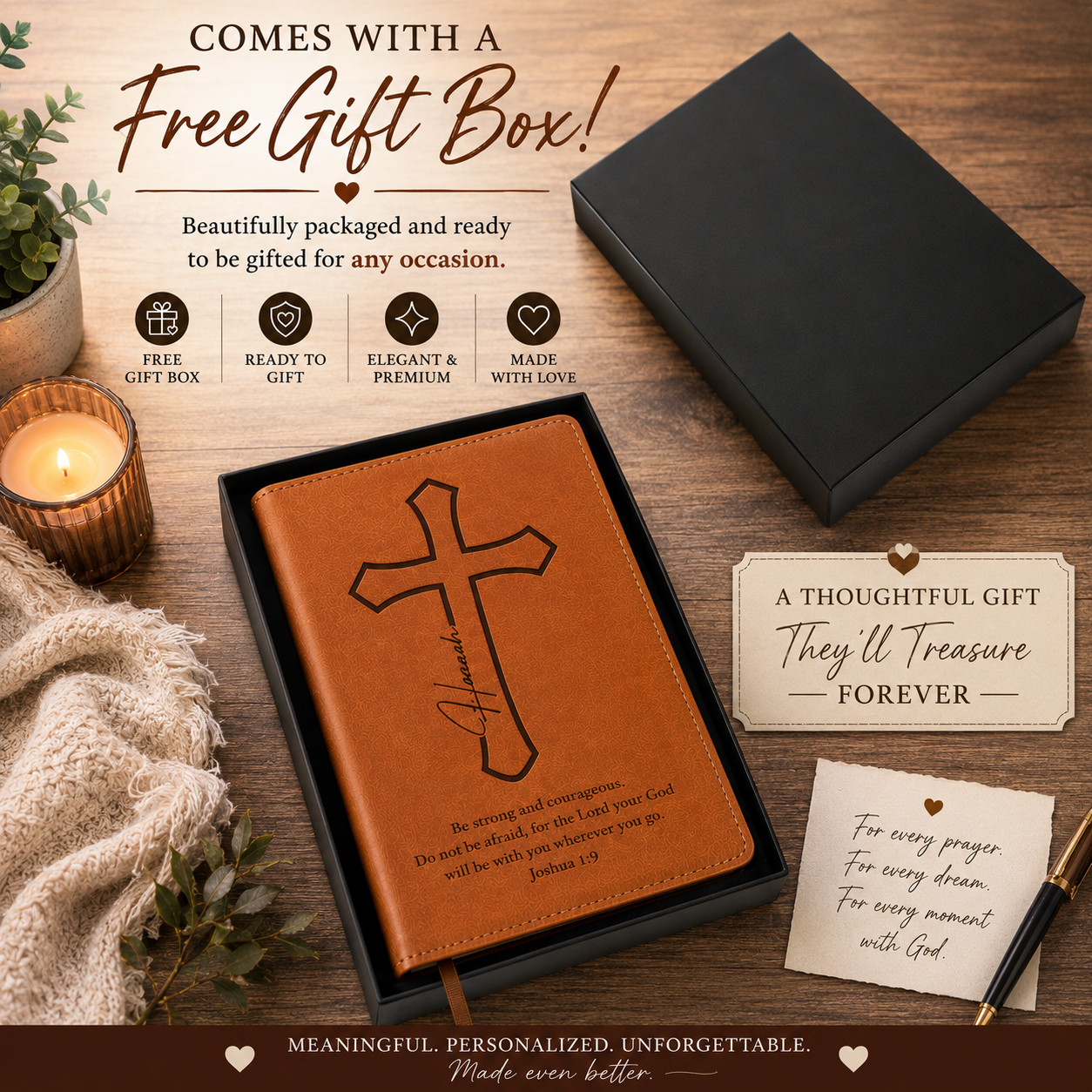 Personalized Christian Journal with Bible Verse | Custom Engraved Refillable Leather Prayer Journal