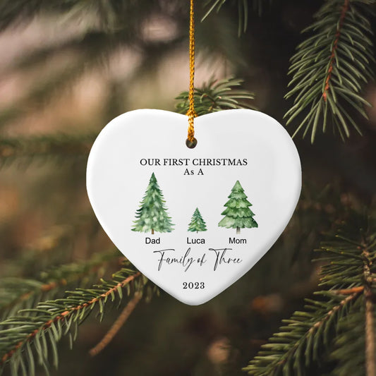 Personalized Family of Three Heart Ornament